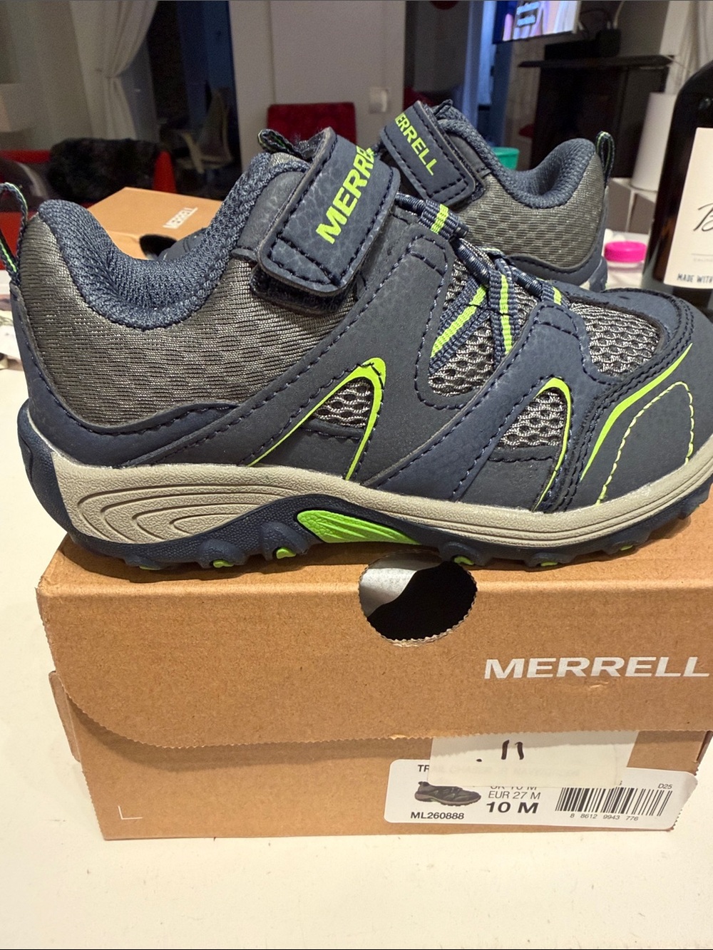 Merrell Kids Gray and Lime Trail Sneaker